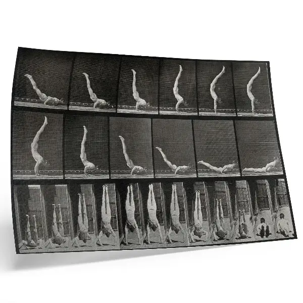 Affiche homme se tenant en équilibre sur les mains à partir d'une position allongée sur le dos, phototype d'après Eadweard Muybridge, 1887
