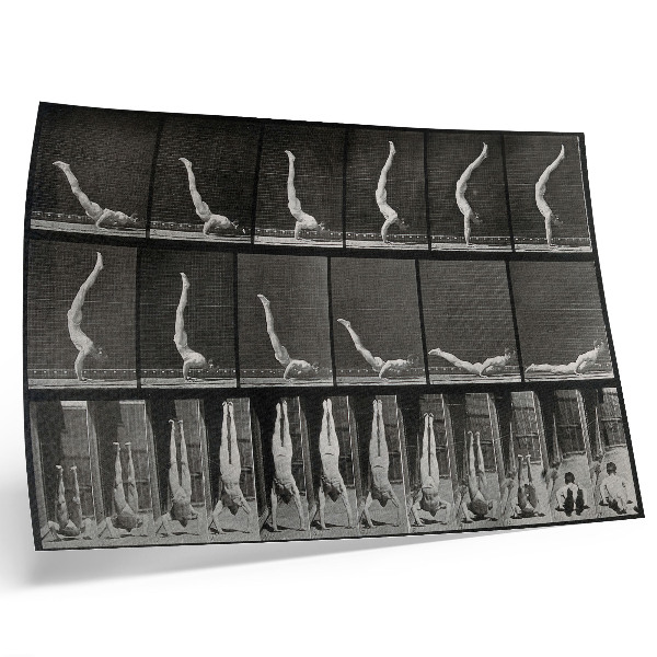 Affiche Un homme se tenant en équilibre sur les mains à partir d'une position allongée sur le dos. Phototype d'après Eadweard Muybridge, 1887.