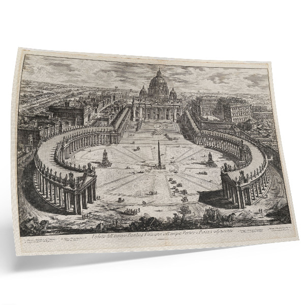 Affiche La cour intérieure devant le Vatican, avec ses deux longues colonnades courbes surmontées de sculptures.