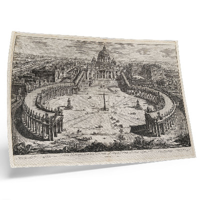 Affiche La cour intérieure devant le Vatican, avec ses deux longues colonnades courbes surmontées de sculptures.