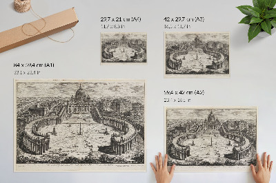 Affiche La cour intérieure devant le Vatican, avec ses deux longues colonnades courbes surmontées de sculptures.