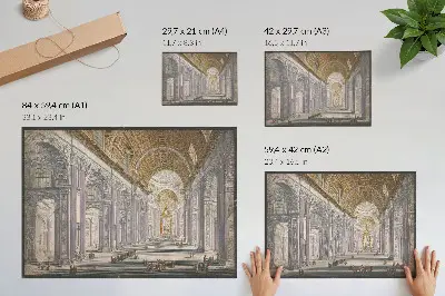 Affiche représentant le panorama de l'intérieur de la basilique Saint-Pierre au Vatican par un auteur anonyme et Giovanni Battista Piranesi