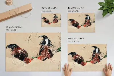 Affiche de l'œuvre Coqs de Katsushika Hokusai (1838) reproduction artistique