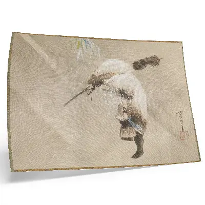 Affiche d’art reproduction haute résolution de l’œuvre Un pêcheur portant un filet dans la neige de Katsushika Hokusai (vers 1821)