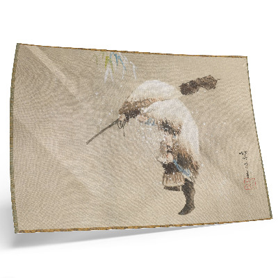 Affiche Un pêcheur portant un filet dans la neige (vers 1821), reproduction haute résolution par Katsushika Hokusai