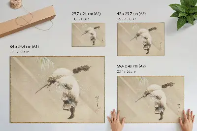 Affiche d’art reproduction haute résolution de l’œuvre Un pêcheur portant un filet dans la neige de Katsushika Hokusai (vers 1821)