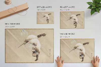 Affiche Un pêcheur portant un filet dans la neige (vers 1821), reproduction haute résolution par Katsushika Hokusai