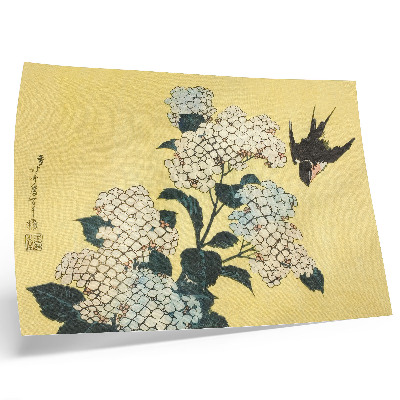Affiche et poster Hortensia et hirondelle (1833) – une gravure sur bois en couleurs d'Hokusai