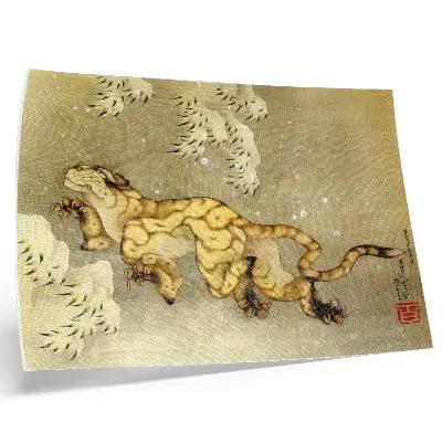 Affiche et poster Tigre dans la neige de Katsushika Hokusai, reproduction d'après l'œuvre originale sur soie de 1849