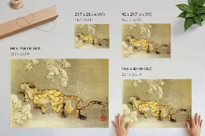 Affiche et poster Tigre dans la neige de Katsushika Hokusai, reproduction d'après l'œuvre originale sur soie de 1849