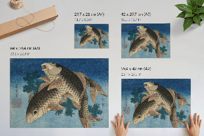 Affiche décorative Carpe nageant parmi les algues (1831) – Illustration japonaise d'un poisson
