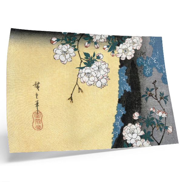 Affiche et poster Fleurs de cerisier japonaises (1837) – estampe ancienne sur bois d'Utagawa Hiroshige