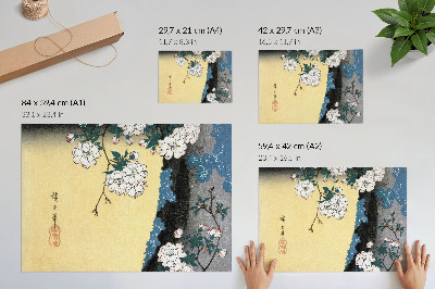 Affiche et poster Fleurs de cerisier japonaises (1837) – estampe ancienne sur bois d'Utagawa Hiroshige