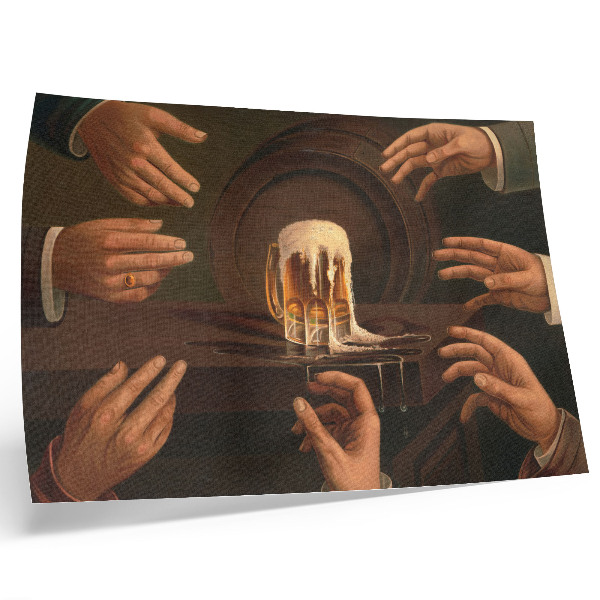 Affiche décorative Sept mains d'hommes entourant une chope de bière