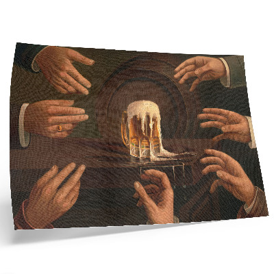 Affiche décorative Sept mains d'hommes entourant une chope de bière