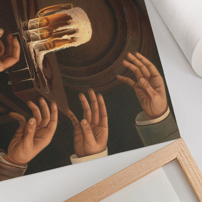 Affiche décorative Sept mains d'hommes entourant une chope de bière
