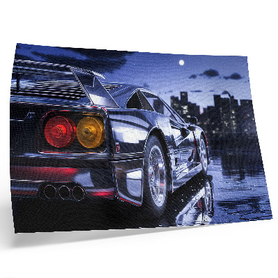 Affiche Une voiture de sport dans un paysage urbain la nuit