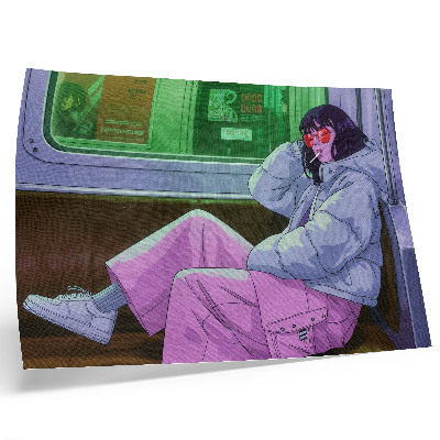 Affiche décorative Silhouette élégante dans le tram, vêtue d'un pantalon rose
