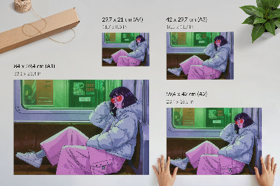 Affiche décorative Silhouette élégante dans le tram, vêtue d'un pantalon rose