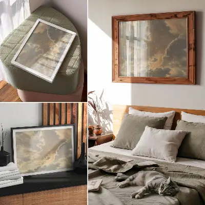 Affiche décorative nuages dans le ciel dans des tons de gris et de beige