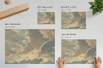 Affiche décorative nuages dans le ciel dans des tons de gris et de beige