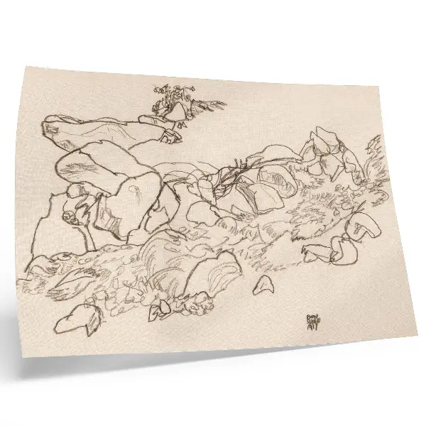 Affiche et poster représentant le dessin au trait Ruisseau de montagne (1917) d'Egon Schiele provenant de la collection du MET