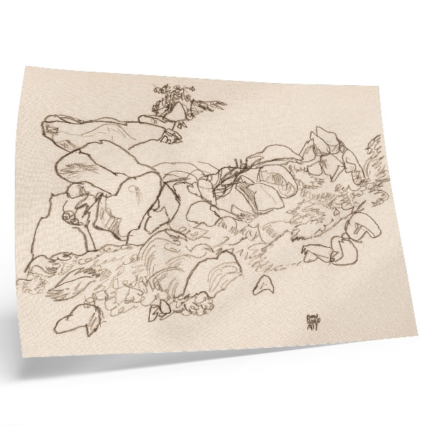 Affiche et poster Ruisseau de montagne (1917) d'Egon Schiele – dessin au trait de la collection du MET