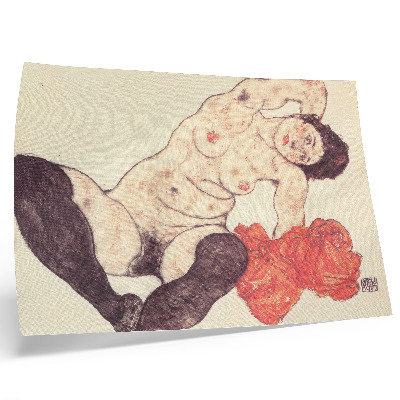 Affiche Nu féminin avec une serviette jaune (1917) par Egon Schiele