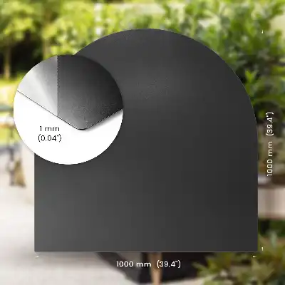 Protection de sol pour barbecue en forme demi-ovale avec des dimensions de 100x100 cm