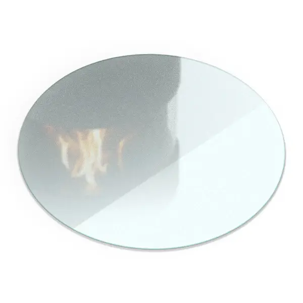 Plaque de verre pour cheminée ronde et semi-transparente