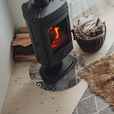 Vitre sous poêle à bois ronde Motifs de carreaux décoratifs