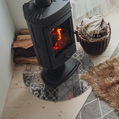 Vitre sous poêle à bois ronde Motifs de carreaux décoratifs