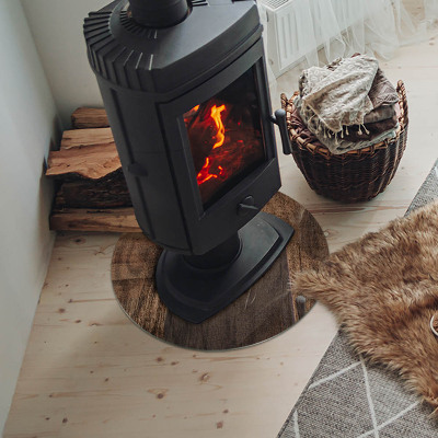 Verre sous poêle à bois ronde Motif bois naturel