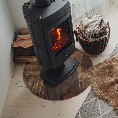Verre sous poêle à bois ronde Motif bois naturel