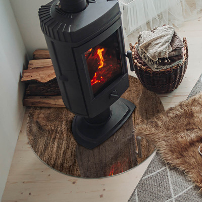 Verre sous poêle à bois ronde Motif bois naturel