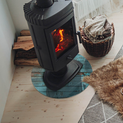 Vitre sous poêle à bois ronde Planches de style rustique