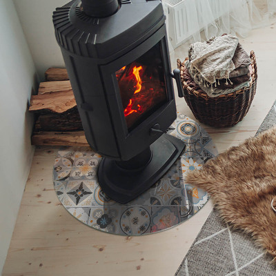 Vitre sous poêle à bois ronde Motifs de mosaïque dans les carreaux