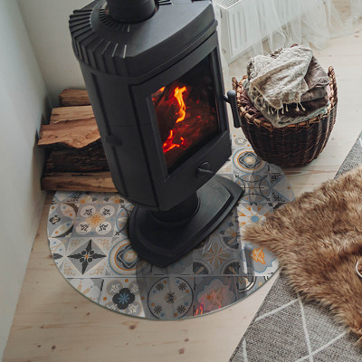 Vitre sous poêle à bois ronde Motifs de mosaïque dans les carreaux