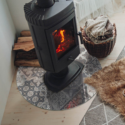 Verre sous poêle à bois ronde Motif de mosaïque décorative