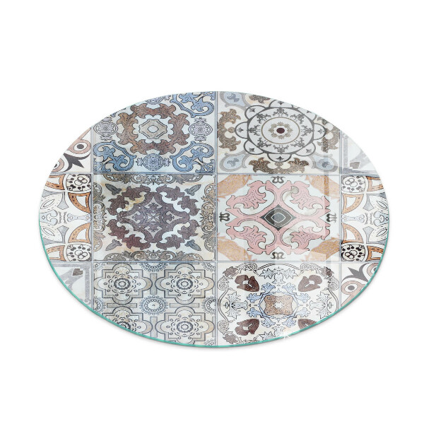 Vitre sous poêle à bois ronde Motifs de mosaïque dans les carreaux