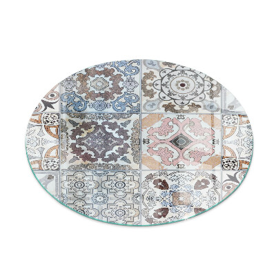 Vitre sous poêle à bois ronde Motifs de mosaïque dans les carreaux