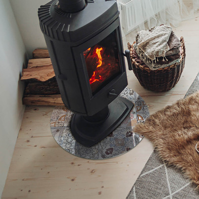 Vitre sous poêle à bois ronde Motifs de mosaïque dans les carreaux