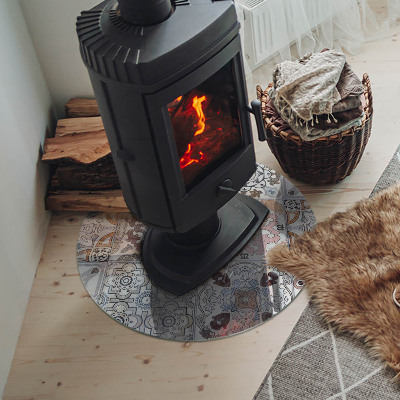 Vitre sous poêle à bois ronde Motifs de mosaïque dans les carreaux