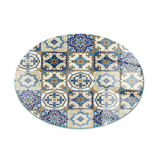 Verre sous poêle à bois ronde Motif mosaïque avec des fleurs