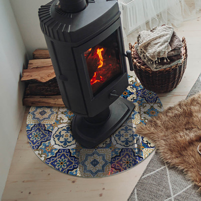 Verre sous poêle à bois ronde Motif mosaïque avec des fleurs