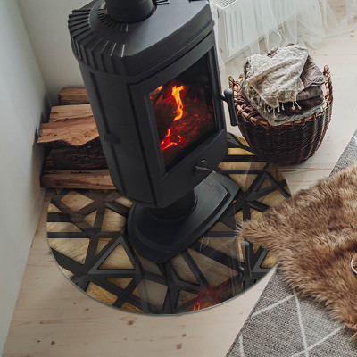 Verre sous poêle à bois ronde Géométrie avec du bois