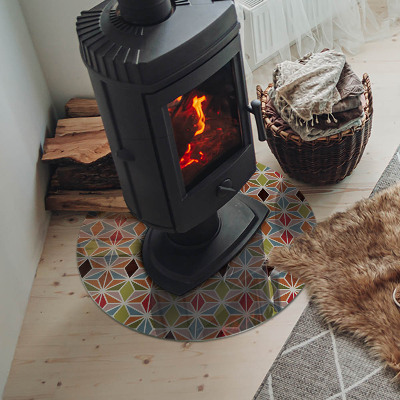Vitre sous poêle à bois ronde Motifs polygonaux dans une grille