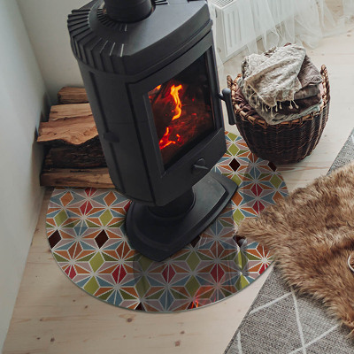 Vitre sous poêle à bois ronde Motifs polygonaux dans une grille