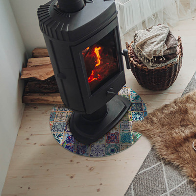 Verre sous poêle à bois ronde Motifs de mosaïque sur les carreaux