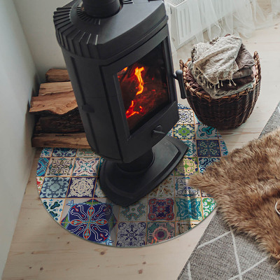 Verre sous poêle à bois ronde Motifs de mosaïque sur les carreaux
